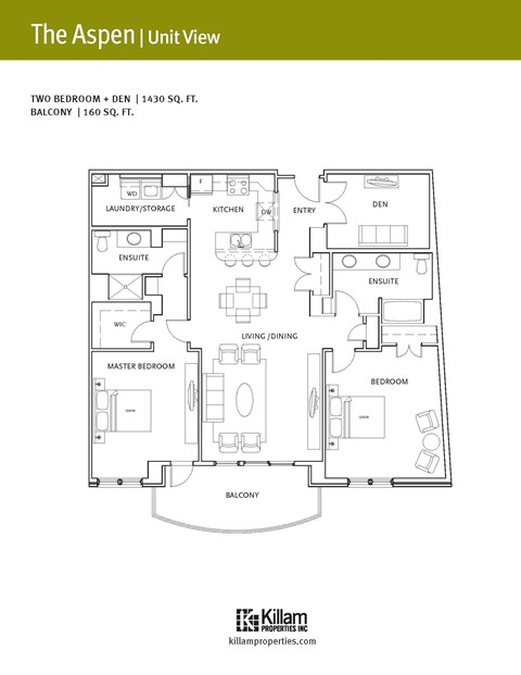 Floor plan for 2 beds, 2 baths, 1231 sqft